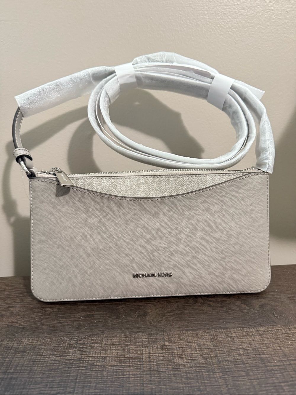 Michael Kors Pale Gray/Silver Leather Crossbody Bag